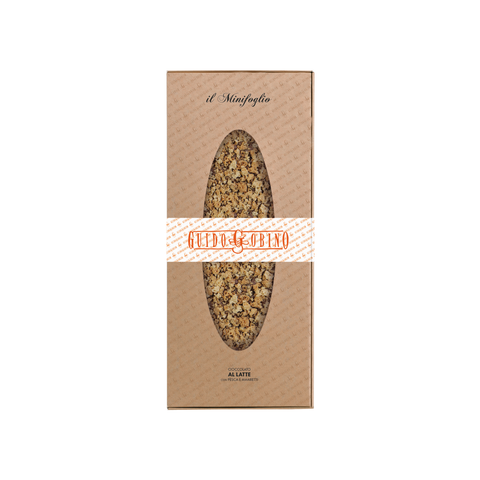 Guido Gobino milk chocolate with peach and amaretti grain 250g