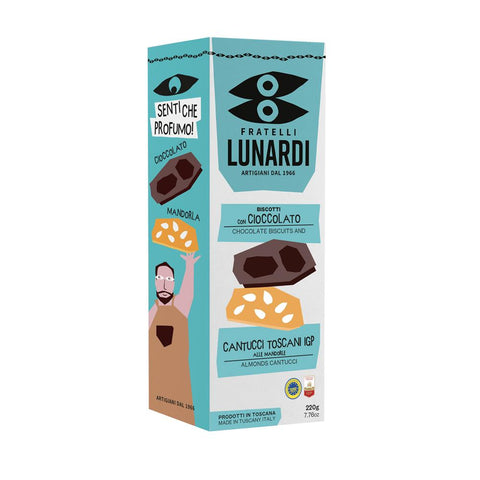 Fratelli Lunardi premium box with chocolate biscuits and almond cantucci 220g
