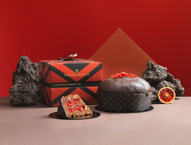 Fratelli Sicilia Panettone Etna dark with 72% extra dark chocolate and blood orange cream filling