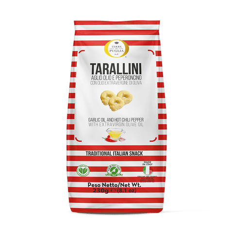 Terre di Puglia Millerighe Tarallini Garlic, Oil & Chili 230g