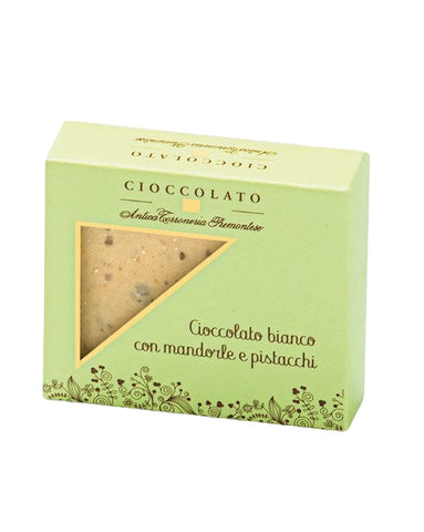 Antica Torroneria Piemontese torrone chocolate 40g single chocolate bar - white chocolate with almonds and pistachios